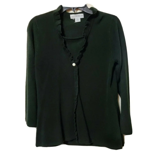 𝅺Sag Harbor Small Black Acrylic Sweater Ruffle Pullover Winter Fall Womens - Picture 1 of 2
